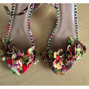 Betsey Johnson Floral Peep-Toe Slingback Heels in Multicolor